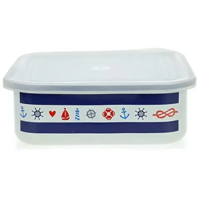 Лоток эмалированный 1л с пластиковой крышкой «Морской» 01-2507п/4
