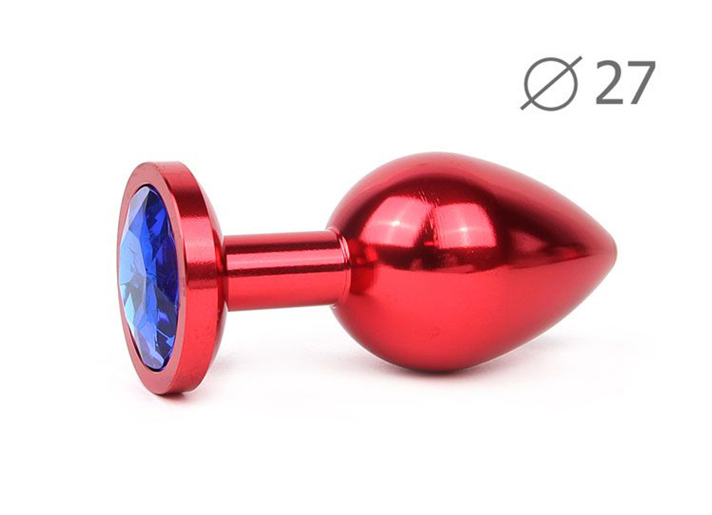 Коническая красная анальная втулка с синим кристаллом - 7 см. (Цвет: синий)