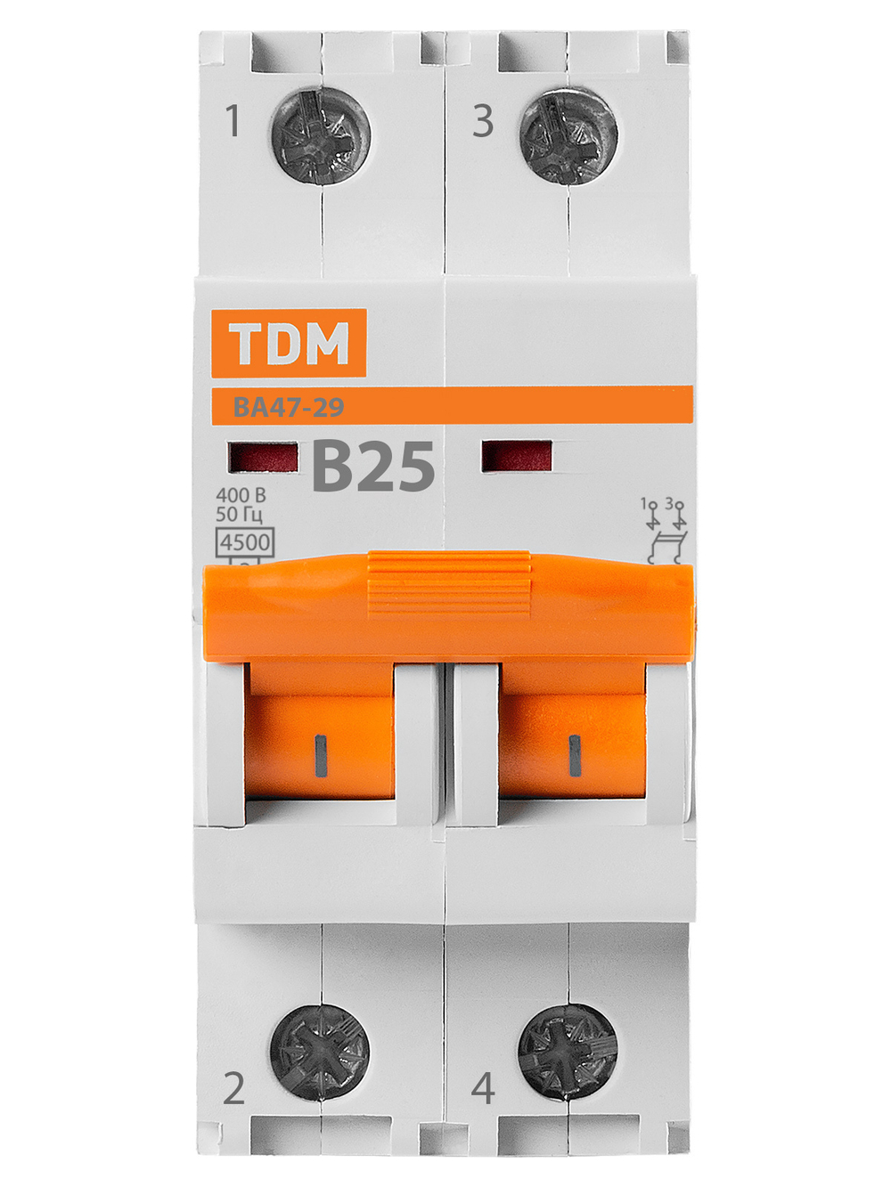 Автоматический выключательВА47-29 2Р 25А 4,5кА х-ка В TDM SQ0206-0028