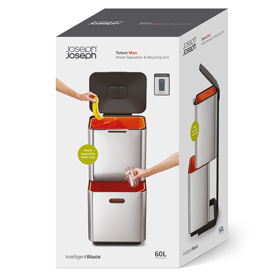 Контейнер для мусора с двумя баками Totem Max 60 л графит, Joseph Joseph