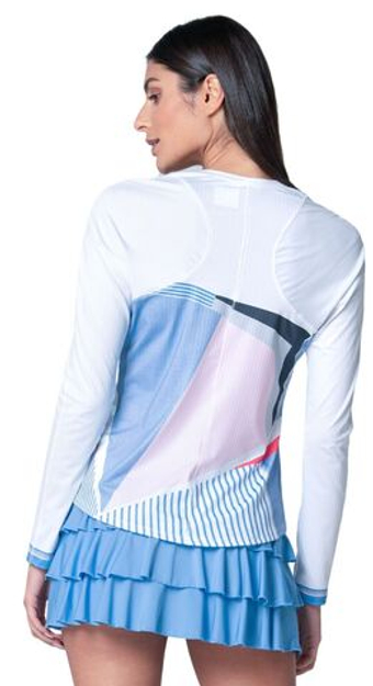 Женская теннисная футболка с длинным рукавом Lucky in Love Linen Intuition Long Sleeve Shirt - white