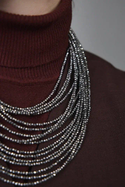 Колье каскад "Венеция, оттенок марказит, венец.стекло, натур.кожа