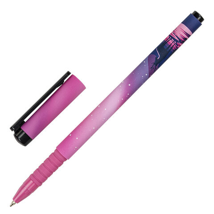 Ручка шариковая BRAUBERG SOFT TOUCH GRIP "STARS", 1шт, СИНЯЯ, мягкое покрытие, узел 0,7 мм, 143715