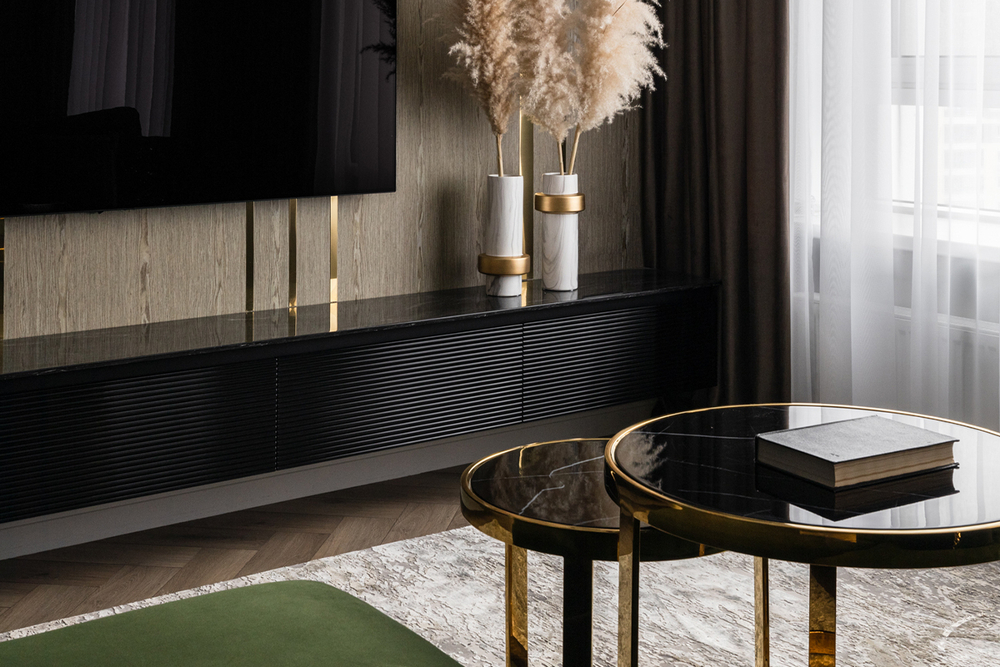 Столы Garda Decor (наб 2шт.) стекло чер.мрам, зол d60*60, d46*50