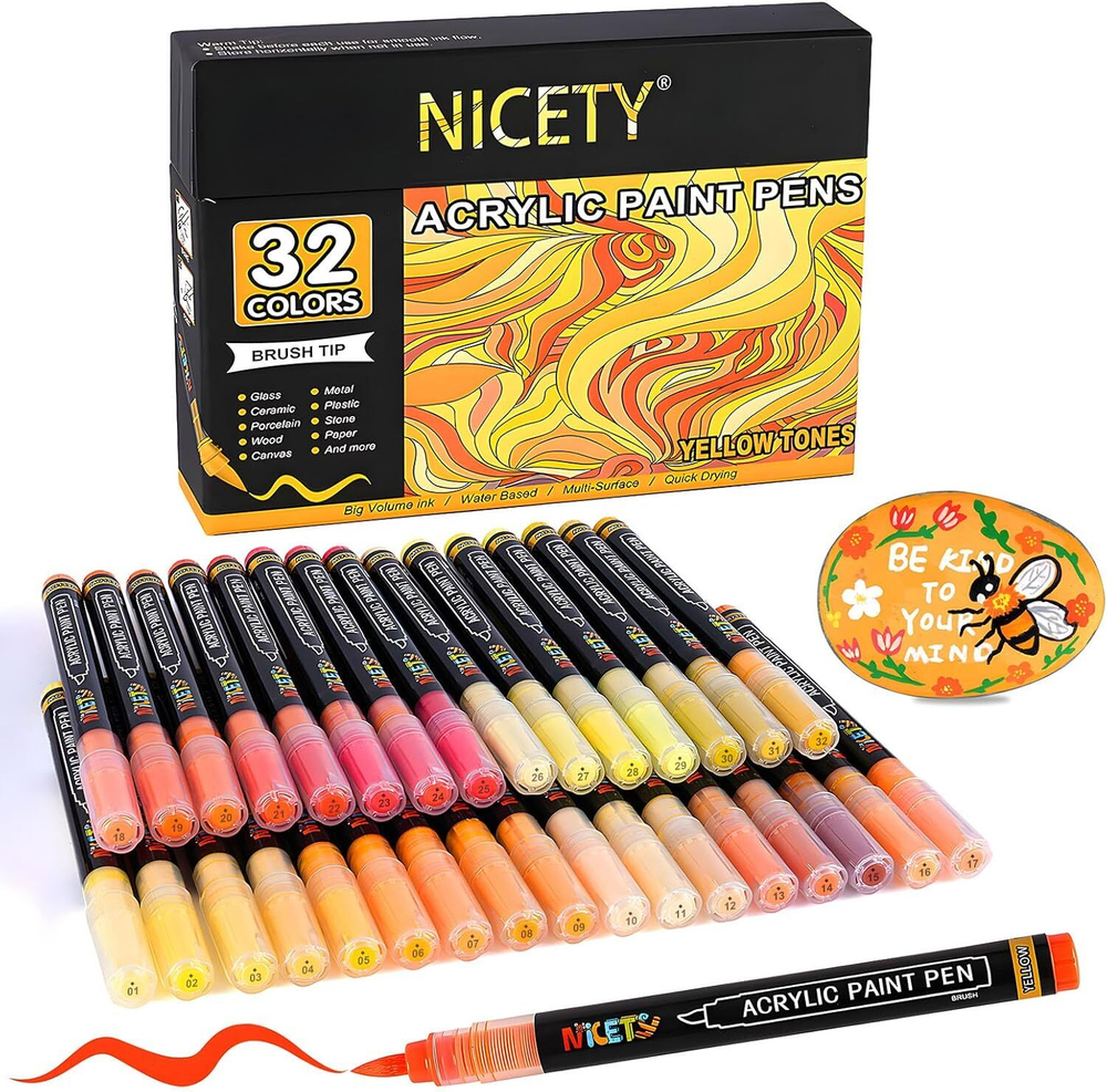 NICETY акриловые маркеры 1-5 мм, 32 шт, yellow