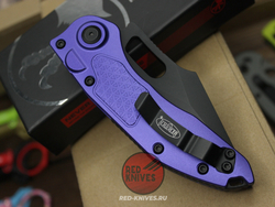 Нож Microtech Stitch Acid Purple AL + пружина A+++ - черный клинок, рукоять фиолетоый алюминий