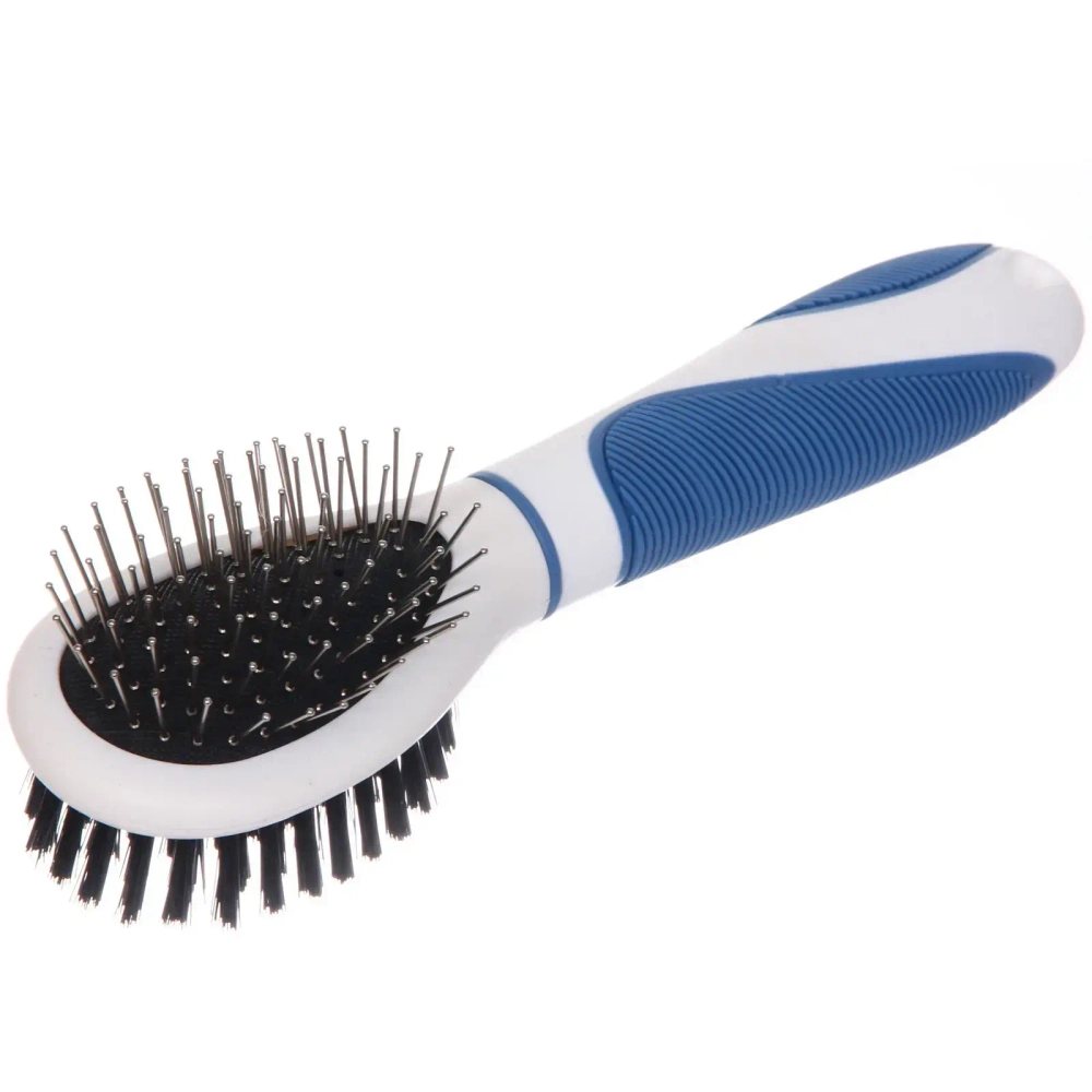 Расческа - пуходёрка двухсторонняя для животных «ЛАПУСИКИ», коллекция БРО, прорезиненная ручка, цвет белый/голубой, 6*20.5см (блистер)