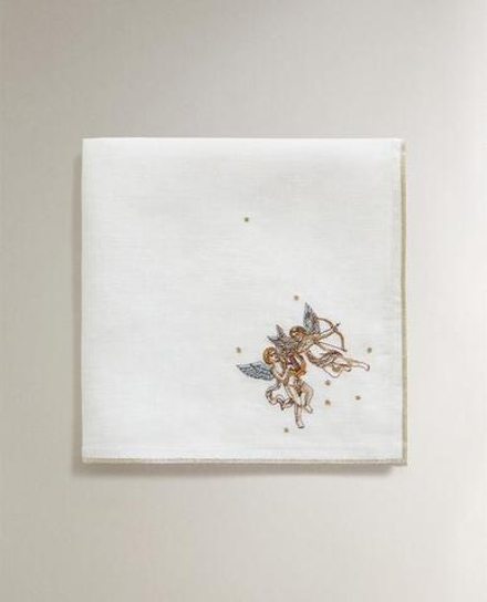 ZARA HOME - MARISA BERENSON ЛЬНЯНАЯ САЛФЕТКА С ВЫШИВКОЙ "БЛИЗНЕЦЫ", ЭКРЮ