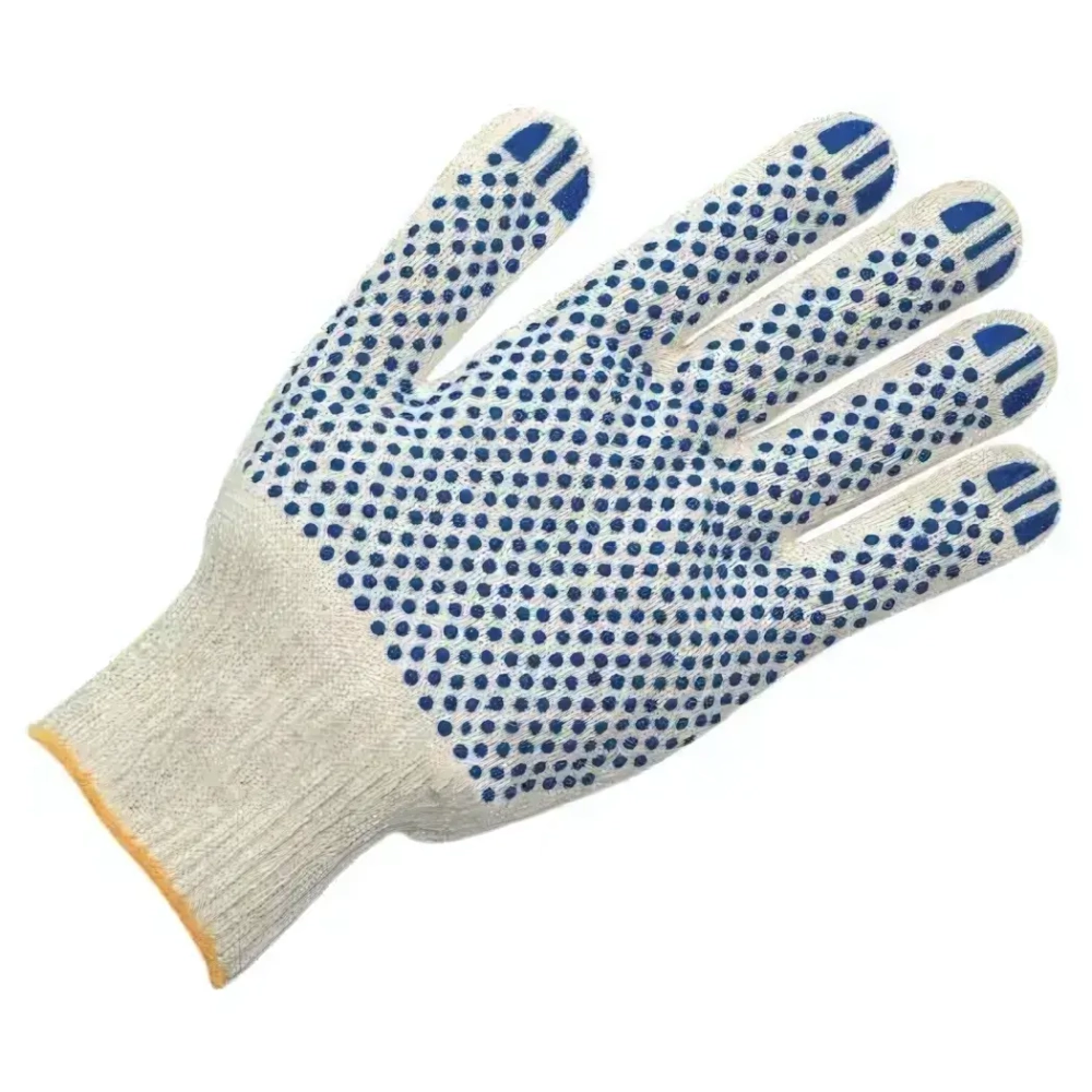 Перчатки вязаные ХБ, с ПВХ-точкой, 52 г, 10 класс, белые, без и/у, Fibero (комплект 10 шт)