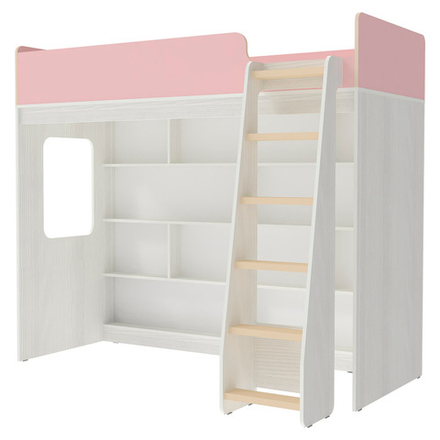 Кровать-чердак КарИВи Л-C601.2 80х190 Белое Дерево Розовый