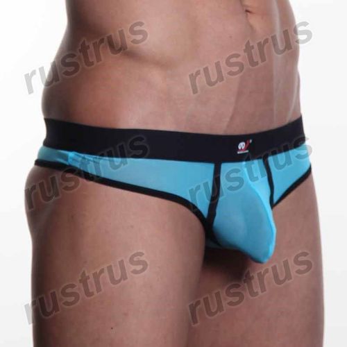 Мужские трусы стринги голубые с черной резинкой WANGJIANG WG00079