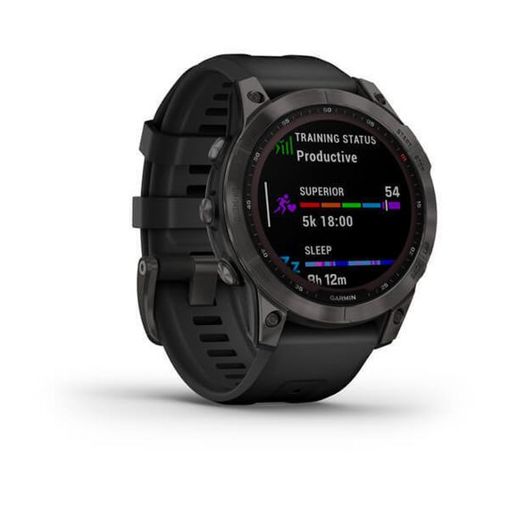 Умные часы Garmin Fenix 7 Sapphire Solar титановый черный DLC с черным ремешком