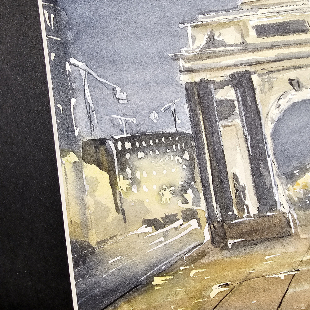 Картина акварельная авторская в раме и паспарту 21х30 см на стену для интерьера "Триумфальная арка"