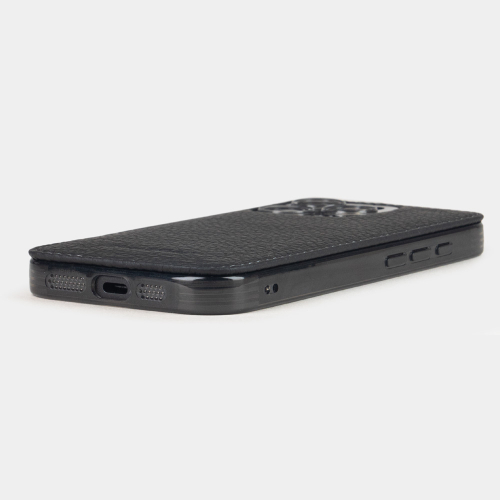 Чехол-накладка кожаная для iPhone 16 Pro Max, теленок черного цвета