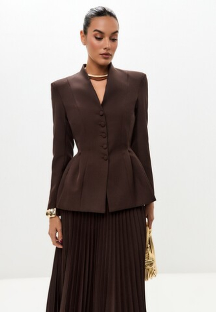 Жакет с воротником - полустойкой удлиненный