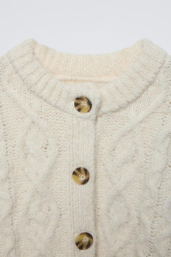 ZARA КАРДИГАН С УЗОРОМ «КОСЫ», ЖЕЛТОВАТО-БЕЛЫЙ