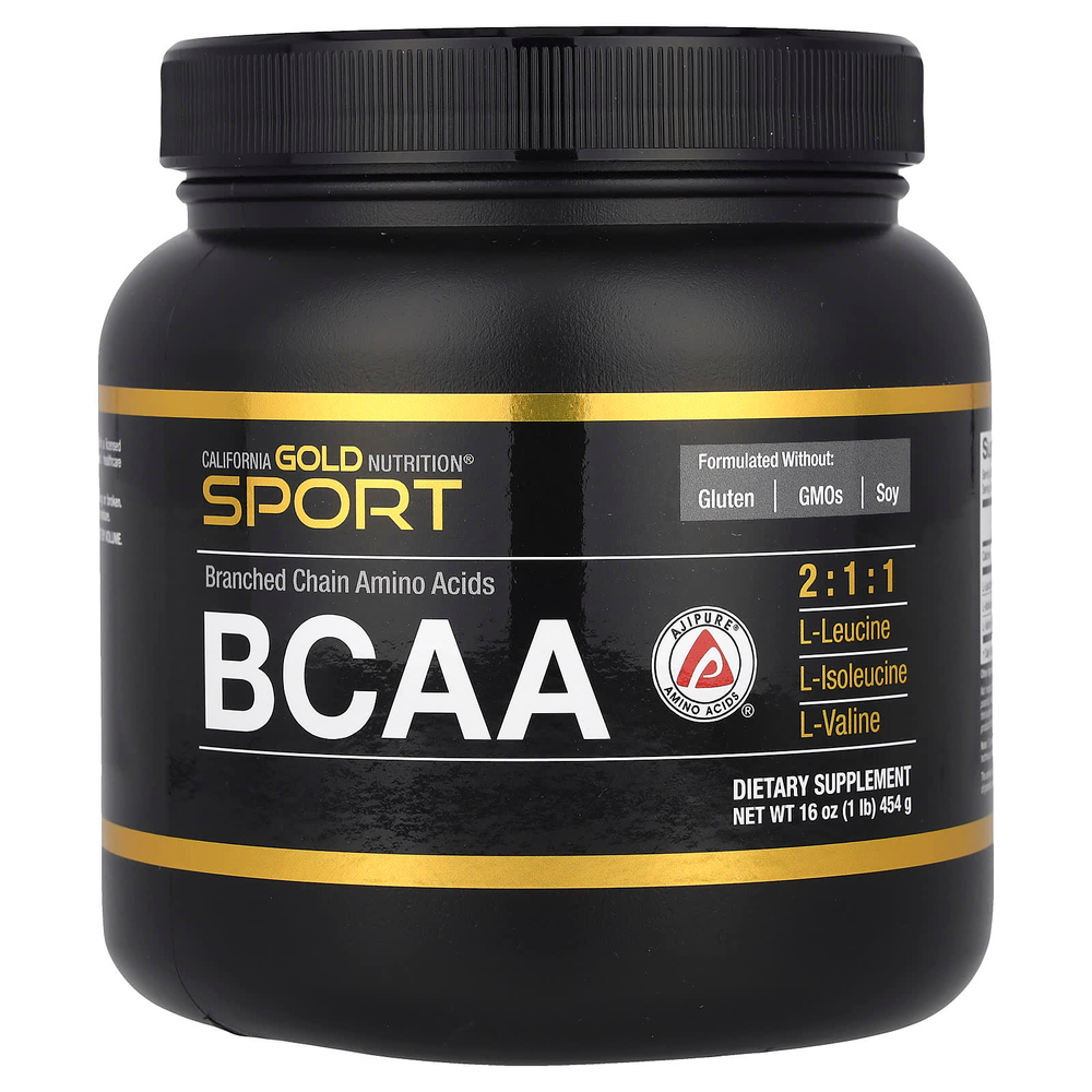California Gold Nutrition, Sport, BCAA в порошке, аминокислоты с разветвлённой цепью AjiPure® с L-лейцином, L-изолейцином и L-валином, 454 мг (1 фунт)