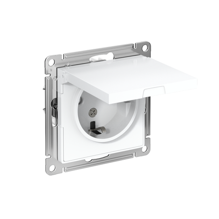 Розетка 1-м СП AtlasDesign 16А IP20 с заземл. защ. шторки с крышкой механизм бел. SE ATN000146
