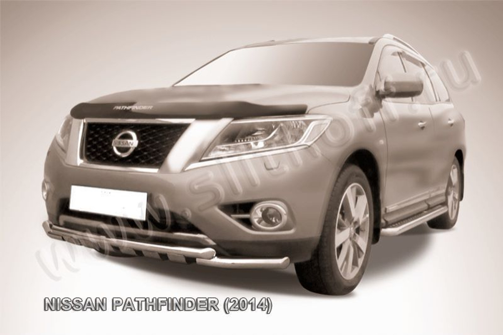 Защита переднего бампера (нержавейка) Nissan Pathfinder (2012-2017) d57+d57 с защитой картера