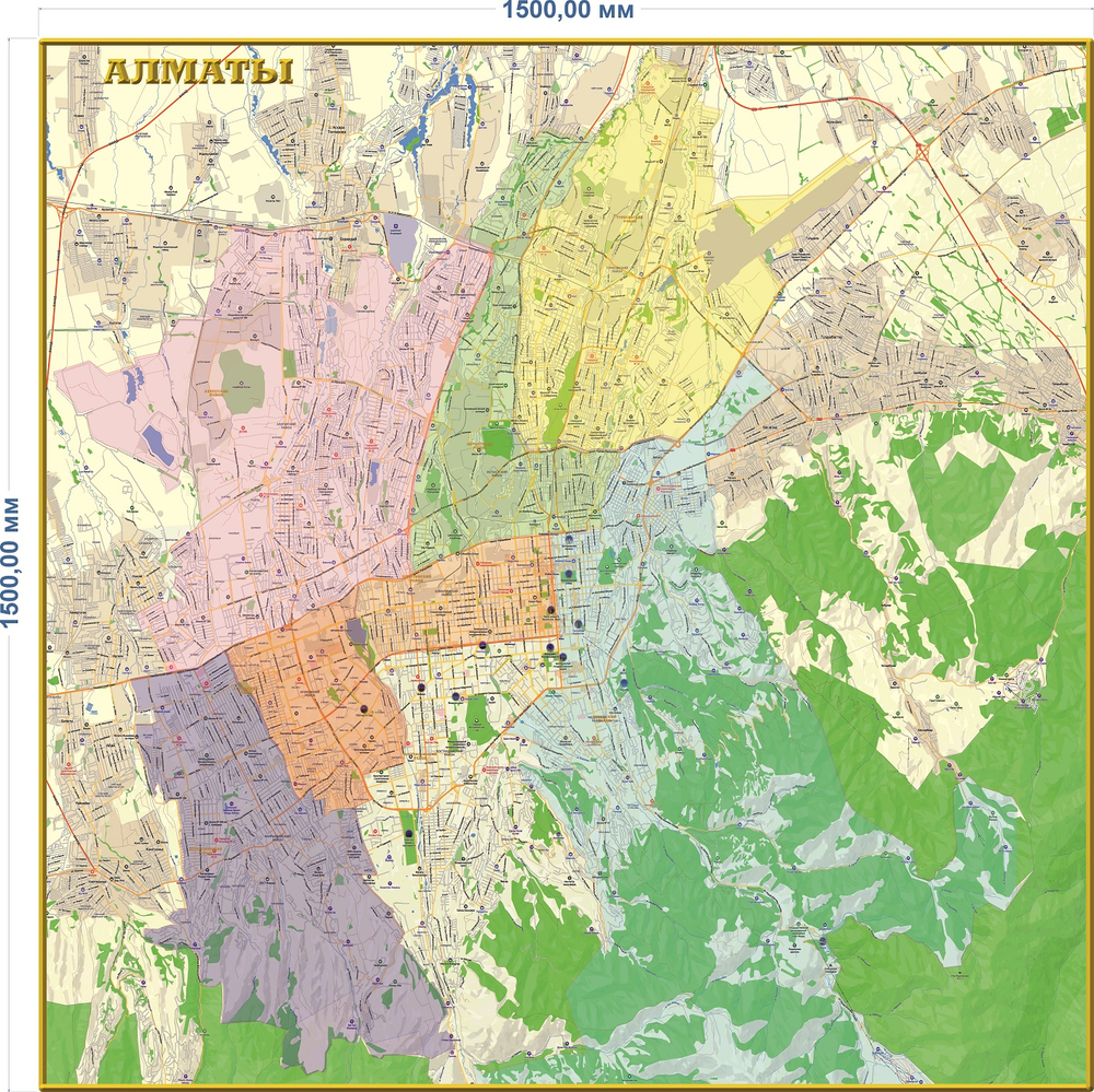 План- схема Алматы 150 см х 150 см (2025 год)