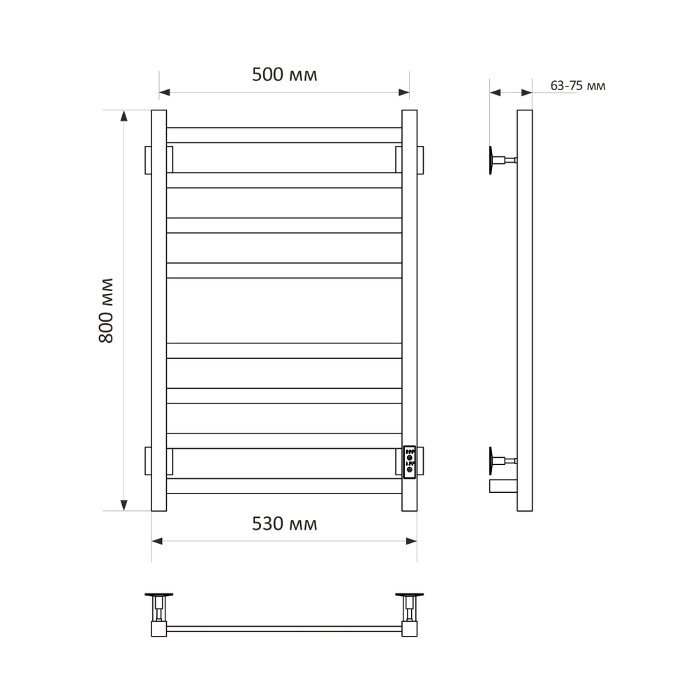 Полотенцесушитель MIXLINE TRIUMPH  80х50 (таймер, 415 Вт, 8 перекладин) электрический ЧЕРНЫЙ