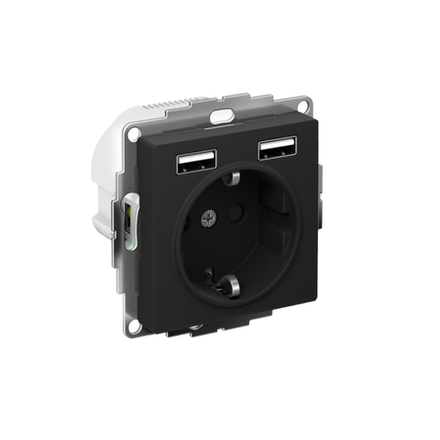 Розетка 1-м СП AtlasDesign 16А IP20 с 2-мя заряд. устройствами USB тип A+A 5В/2.4А 2х5В/1.2А механизм карбон SE ATN001030