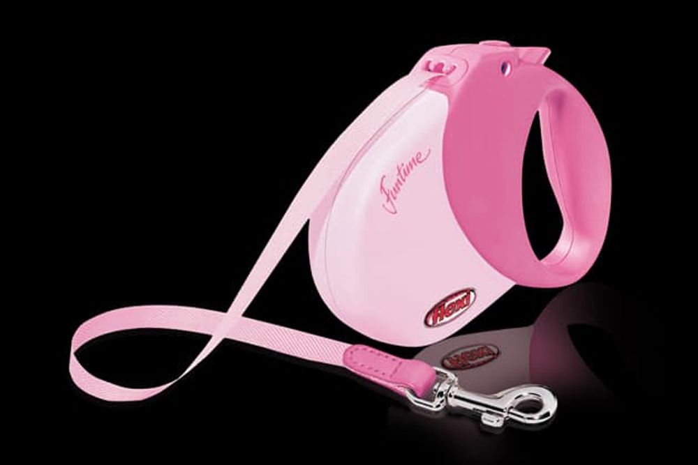 FLEXI рулетка Funtime S (до 15 кг) с прорезиненной ручкой ремень 5 м розовая