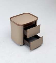 Тумба прикроватная 4669, бежевая экокожа, шпон ореха