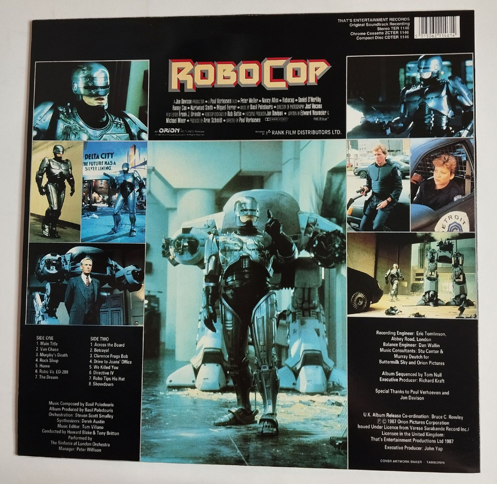 Винтажная виниловая пластинка LP Basil Poledouris Robocop (UK 1987)