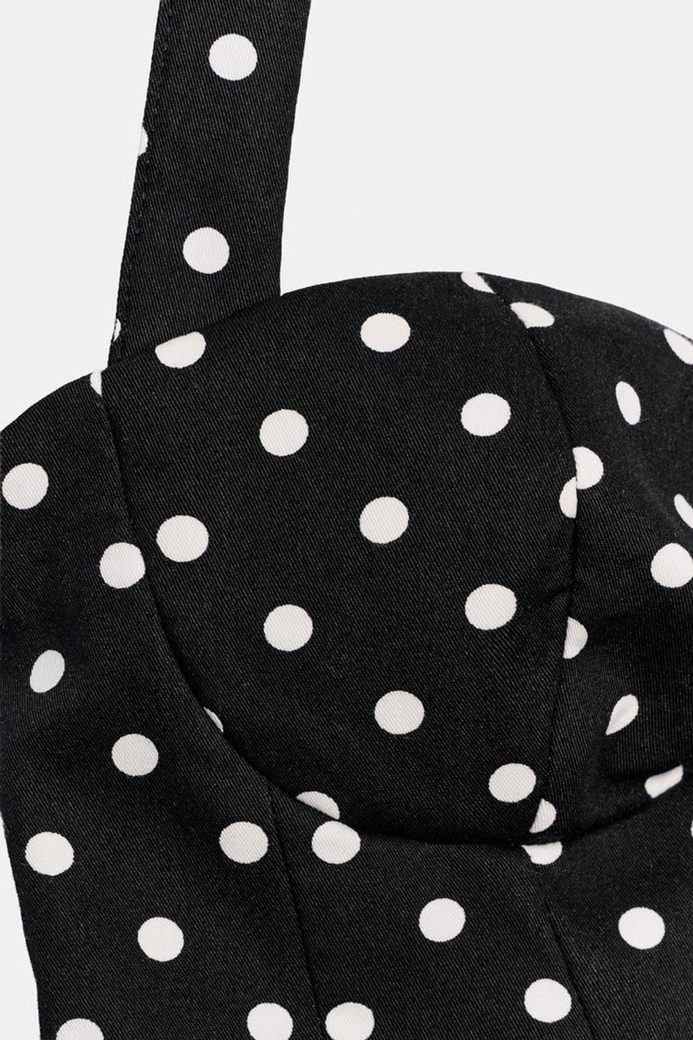 ZARA ТОП С ГОРЛОВИНОЙ ХАЛТЕР И КРУГЛЫМ ВЫРЕЗОМ В ГОРОШЕК, ЧЕРНЫЙ/БЕЛЫЙ