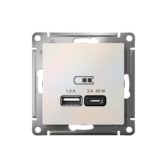 Розетка USB AtlasDesign тип A+C 45Вт QC PD высокоскор. ЗУ механизм жемчуж. SE ATN000429