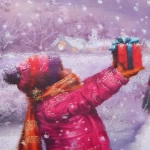 Коробка подарочная «Дед Мороз и кошка» 18*18*8,5 см