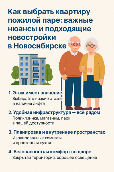 Как выбрать квартиру пожилой паре: важные нюансы и подходящие новостройки в Новосибирске
