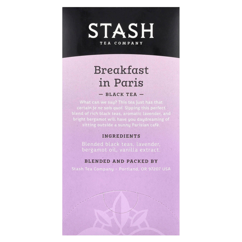 Stash Tea, черный чай, «Завтрак в Париже», 18 чайных пакетиков, 36 г (1,2 унции)