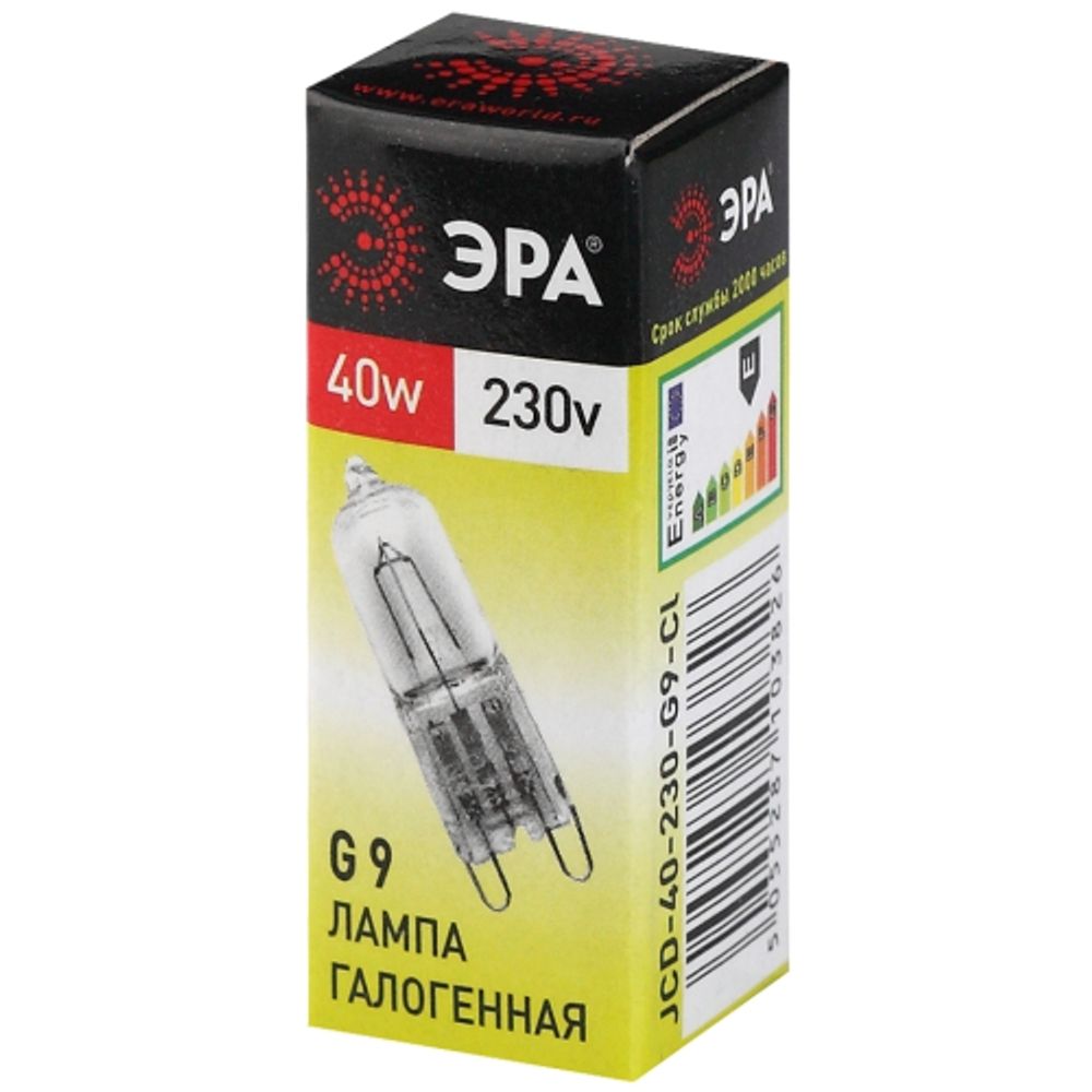 Лампа галогенная ЭРА JCD-40-230V-G9-CL 40Вт капсула теплый белый свет G9 | Лампы галогенные Капсульные (G4, G9)