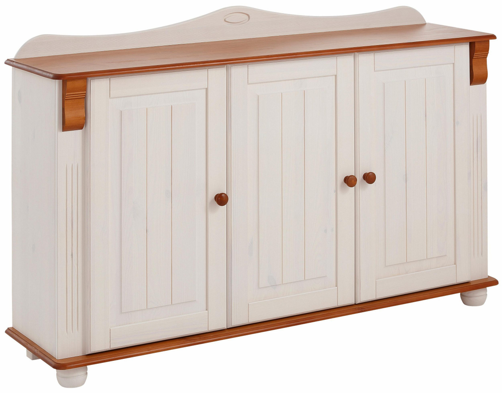 Комод Адель трехдверный из массива сосны, белый/черри