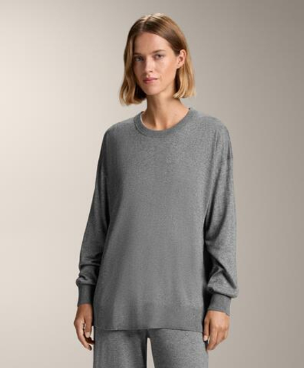 Oysho Вязаный джемпер с круглым вырезом с кашемиром, серый меланж