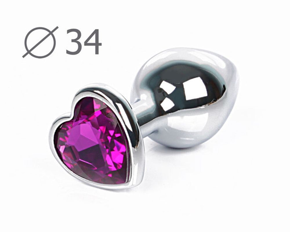 Средняя серебряная пробка с фиолетовым кристаллом в виде сердца Jewelry Plugs Anal (Цвет: серебряный с фиолетовым)