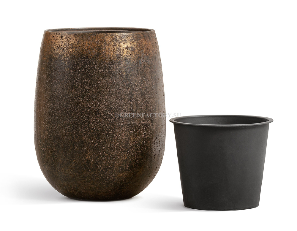 Кашпо TREEZ Effectory - Metal - Округлая чаша - Rough с золотой патиной