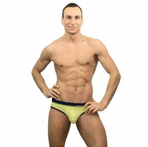 Мужские трусы брифы салатовые Andrew Christian Glow Almost Naked Quirk Yellow    AC84