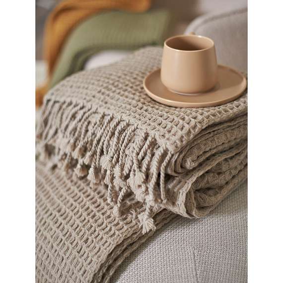 Плед из шерсти бежево-серого цвета из коллекции essential, 130х180 см
