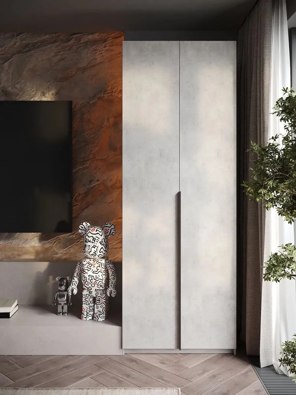 Шкаф Распашной Серый 81х220x52,5 SOHO с полками и ручкой