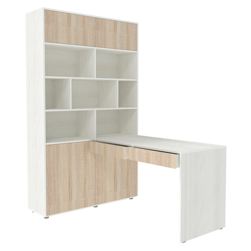 Стол письменный со стеллажом КарИВи 1200 Белое Дерево Дуб Сонома
