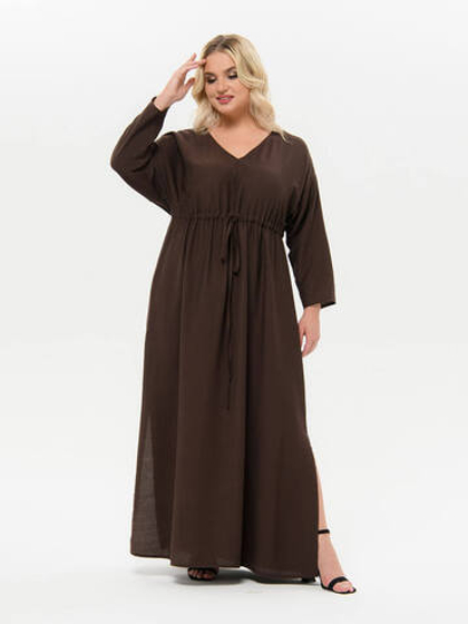 Платье с кулисой под линией груди, шоколадное