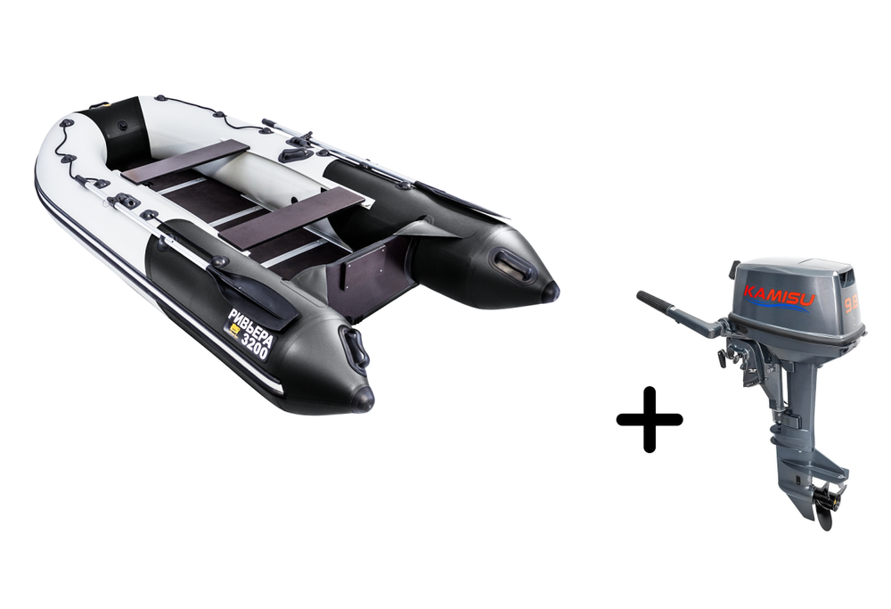 Ривьера 3200 СК серый-черный + KAMISU T 9.8 BMS (комплект лодка + мотор)