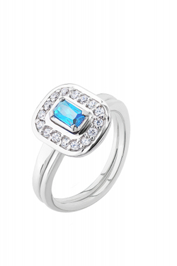 Кольцо сборное из серебра со вставками из выращенной голубой шпинели и бесцветных фианитов