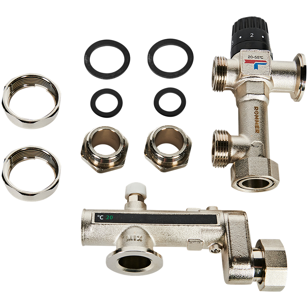 Насосно-смесительный узел ROMMER - 1" (термоклапан 20-55°C, с дисплеем, без насоса)