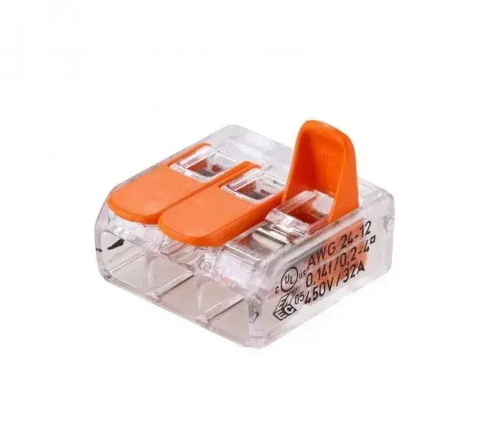 Клемма Wago 221-413, 3-х проводная для соединения проводов (Ваго), 10 шт