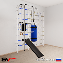 Шведская стенка Sv Sport усиленная 68410 (Турник стандарт/Брусья/Скамья/Канат/Кольца/Цепь/Мешок 15кг/Канатный лаз)
