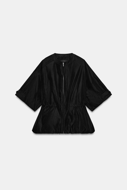 ZARA ПАРКА С КОРОТКИМИ РУКАВАМИ И ОБЪЕМНЫМ ПОДОЛОМ, ЧЕРНЫЙ